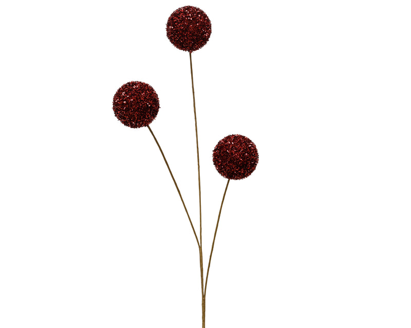 Deco Spray with 3 Maroon Tinsel Glitter Balls 70 cm