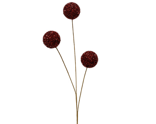 Deco Spray with 3 Maroon Tinsel Glitter Balls 70 cm