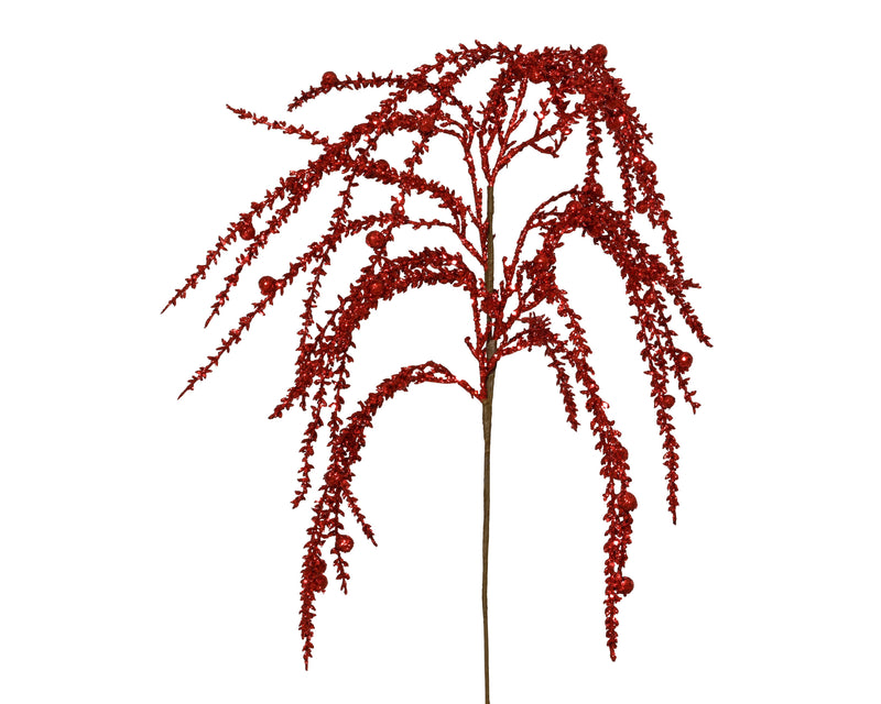 Christmas Red Fruit & Leaf Spray 75 cm with Silver Mirror Glitter