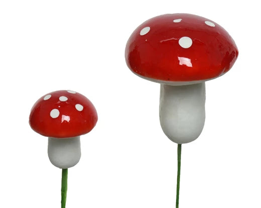 Foam Mushroom Picks Red/White 4 cm Assorted Sizes