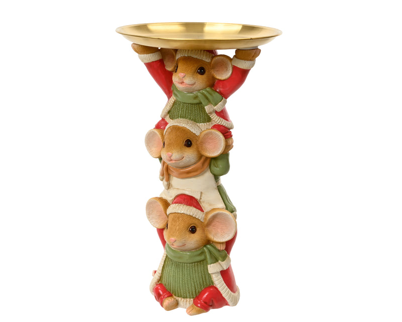 Presentation Plate 3 Mice Polyresin 28.5 cm Green/Red