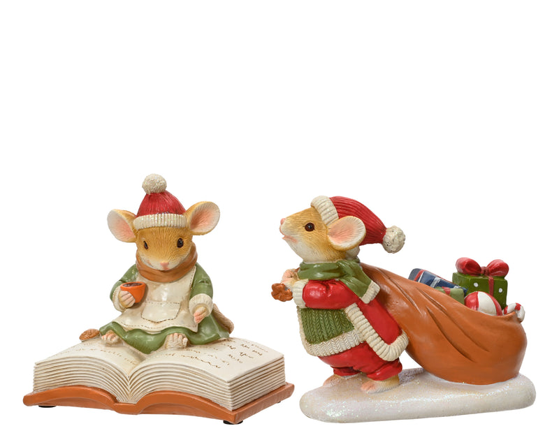 Christmas Mouse Figurines 12.5 cm – Polyresin Festive Animals – 2 Assorted Designs
