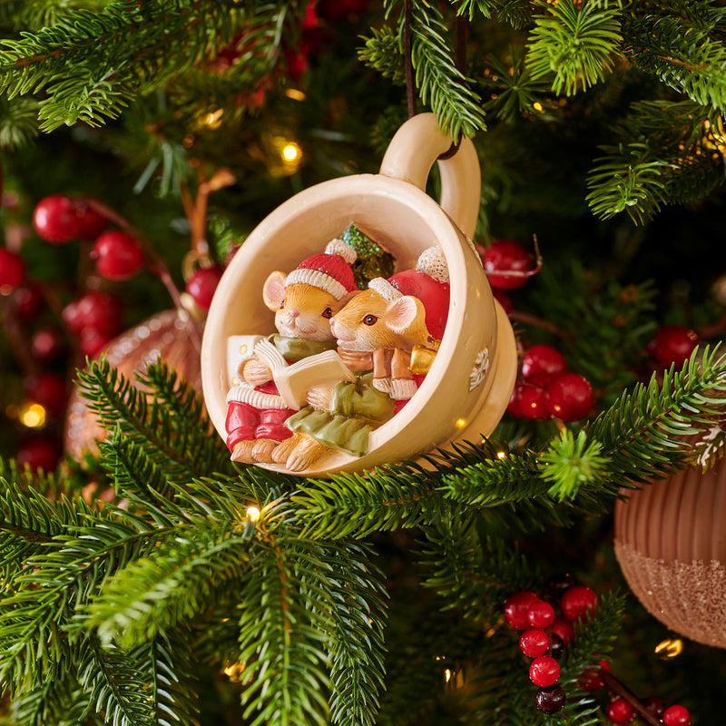Hanging Decoration Polyresin Cream Mouse 7 cm