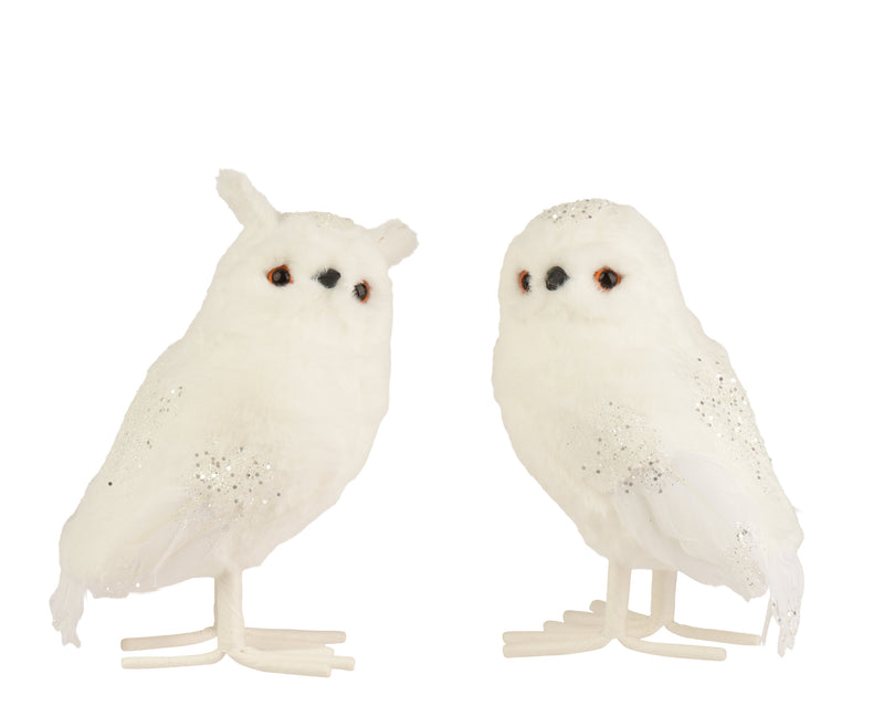 Owl Figure White 25 cm with Glitter Finish – 2 Assorted Designs