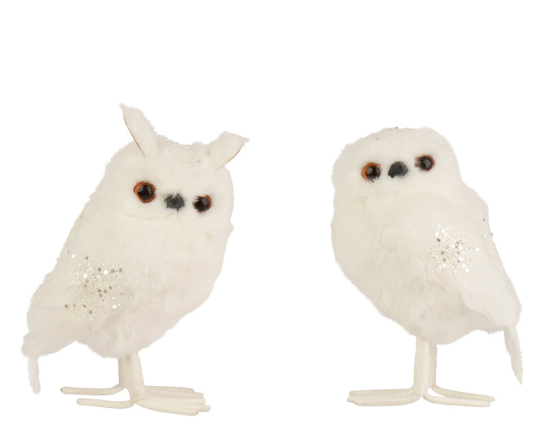 Owl Figure White 15 cm with Glitter Finish – 2 Assorted Designs