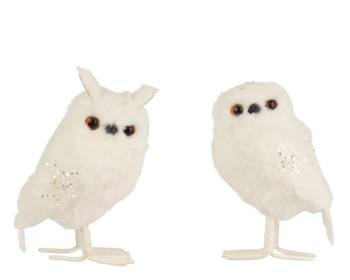 Owl Figure White 15 cm with Glitter Finish – 2 Assorted Designs
