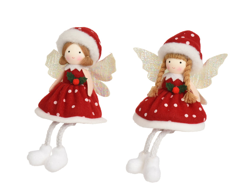 Christmas Angel Figure Red 10 × 9 × 7 cm Polyester – 2 Assorted Designs