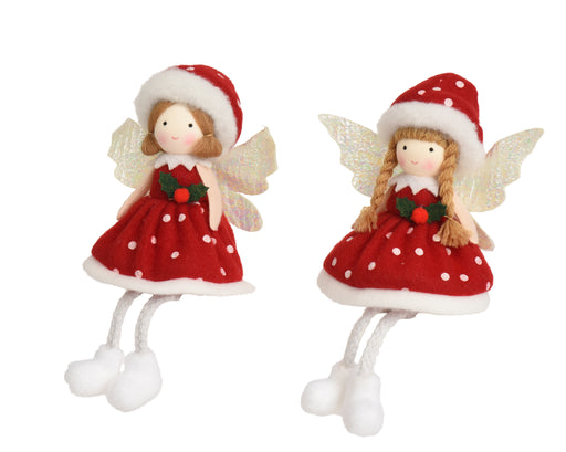 Christmas Angel Figure Red 10 × 9 × 7 cm Polyester – 2 Assorted Designs