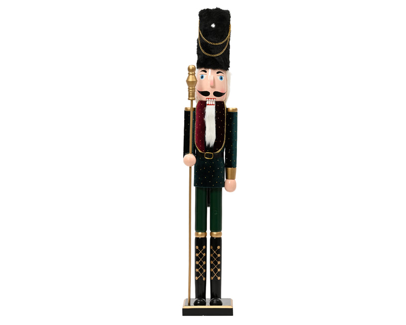 Nutcracker Figure 76 cm Pinewood Green Velvet with Gold Glitter Dots