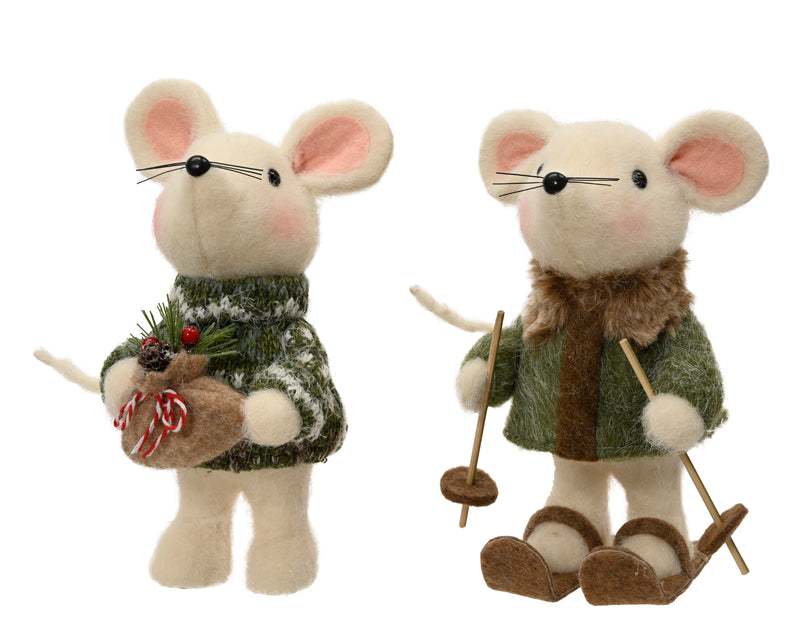 Wool Christmas Mouse Figures 23 cm Green – 2 Assorted Designs