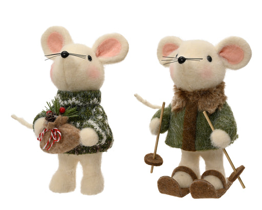 Wool Christmas Mouse Figures 23 cm Green – 2 Assorted Designs