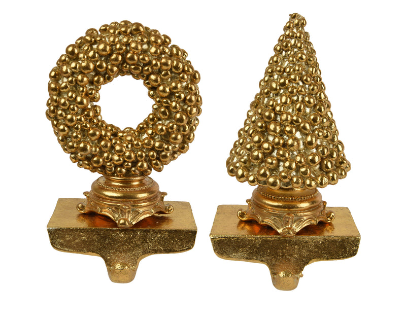 Stocking Holder Wreath and Tree Gold Polyresin 23 cm – 2 Assorted Designs