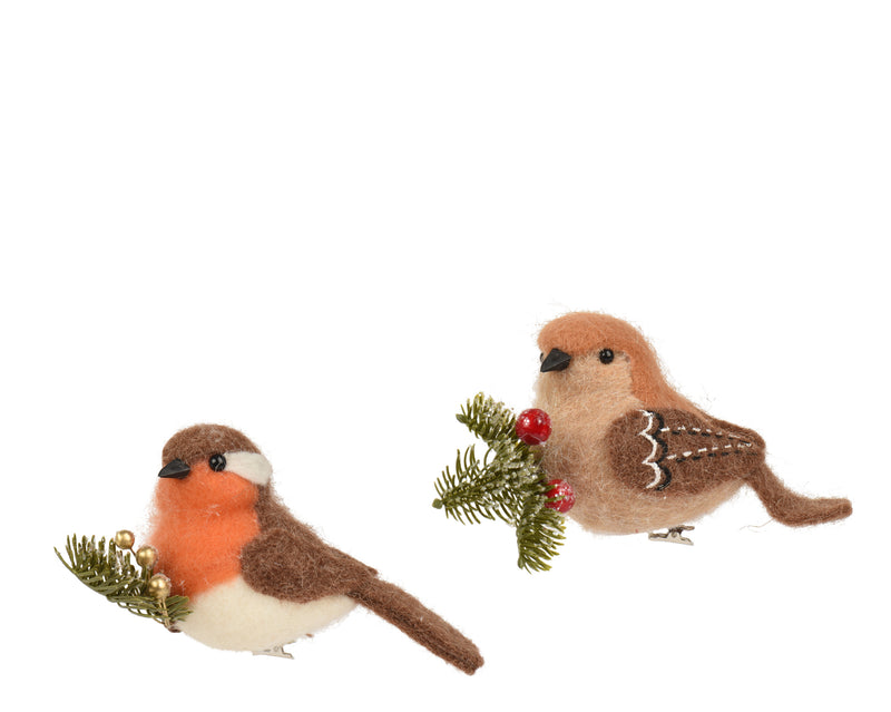 Wool Bird Christmas Clip Decoration 6.5 × 12 × 8 cm – 2 Assorted Colours