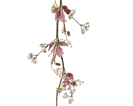 Pink decorative Christmas garland with foam berries and glitter