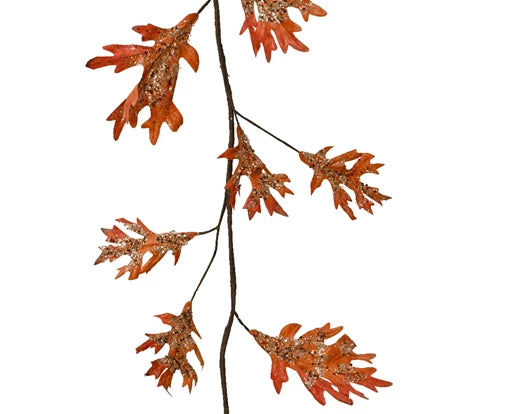 Red copper decorative oak leaf Christmas garland 120 cm