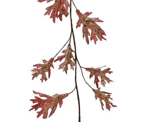 Velvet pink decorative oak leaf Christmas garland 120 cm