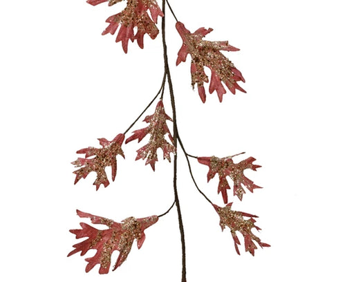 Velvet pink decorative oak leaf Christmas garland 120 cm