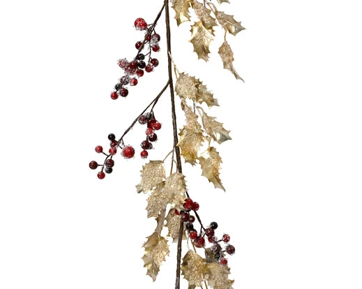 Light gold frosted Christmas garland with glitter berries and beads