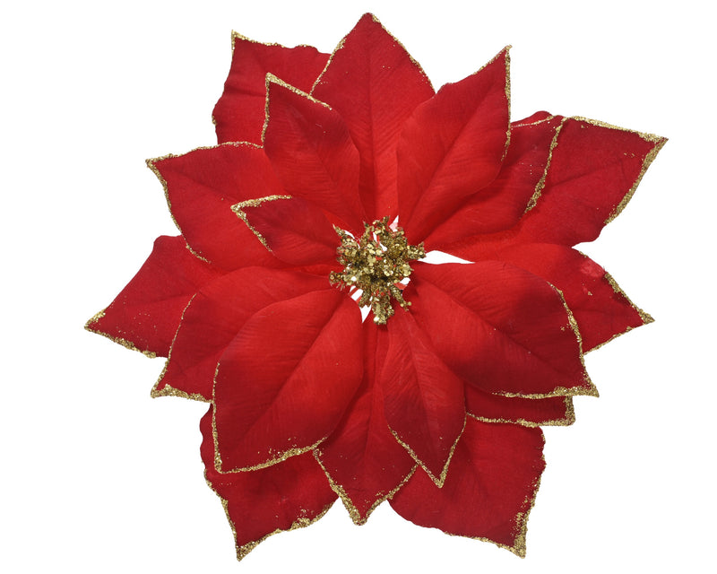 Poinsettia Clip Red 24 cm Glitter Edge