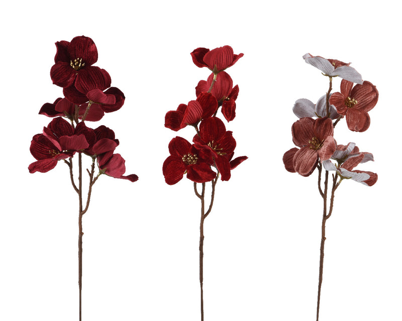 Velvet Flower Spray 60 cm Assorted Red Burgundy Pink