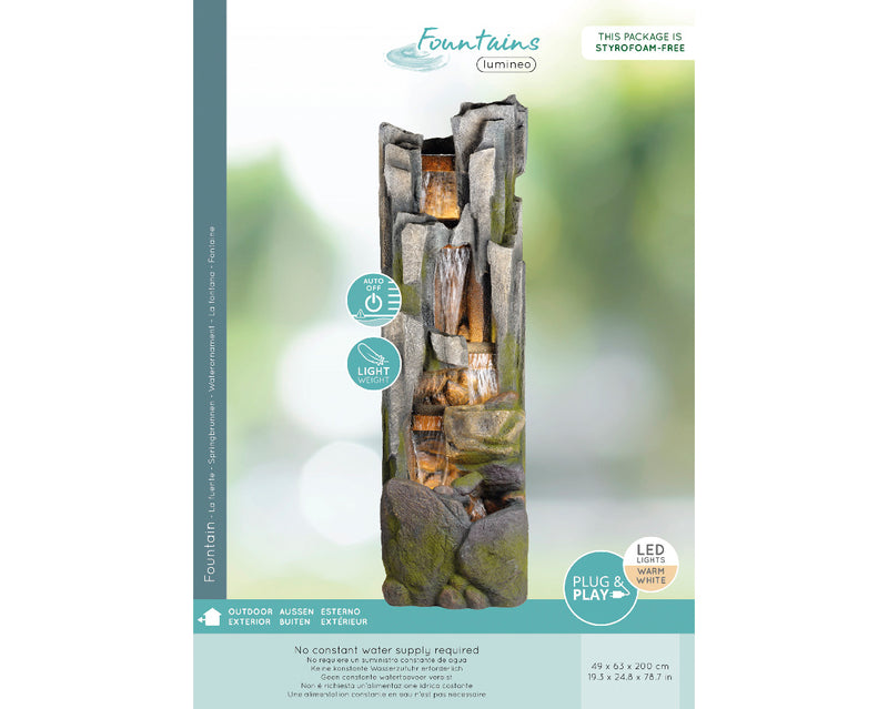 Tall Cascading Rock Garden Water Feature - 200cm