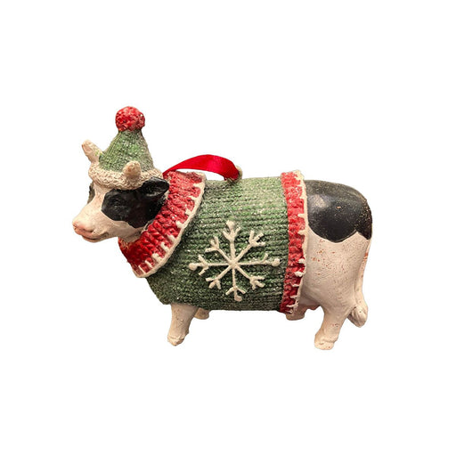 Cow with Santa Hat Christmas Ornament