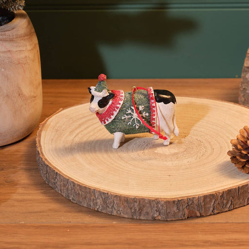 Cow with Santa Hat Christmas Ornament