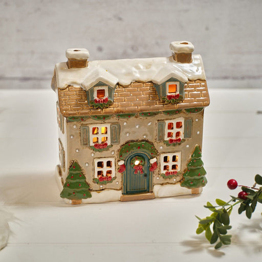 Stoneware House with Dormer Windows Candle Holder