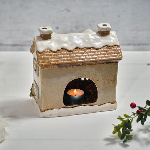 Stoneware House with Dormer Windows Candle Holder