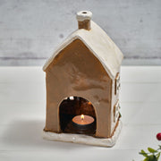 Stoneware House with Wreath & Bows Candle Holder