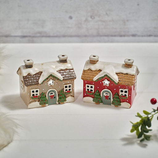 Stoneware House Candle Holders with Star Cut-Out - assorted design, sold separately