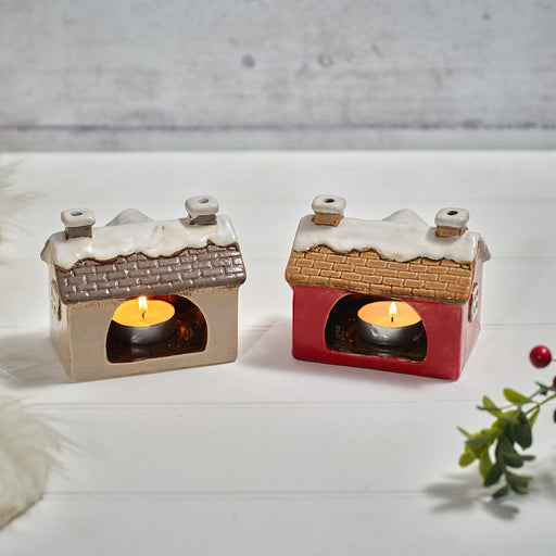 Stoneware House Candle Holders with Star Cut-Out - assorted design, sold separately