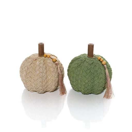 Knitted-effect resin pumpkin ornament with tassel – alternate view – Richard Lang