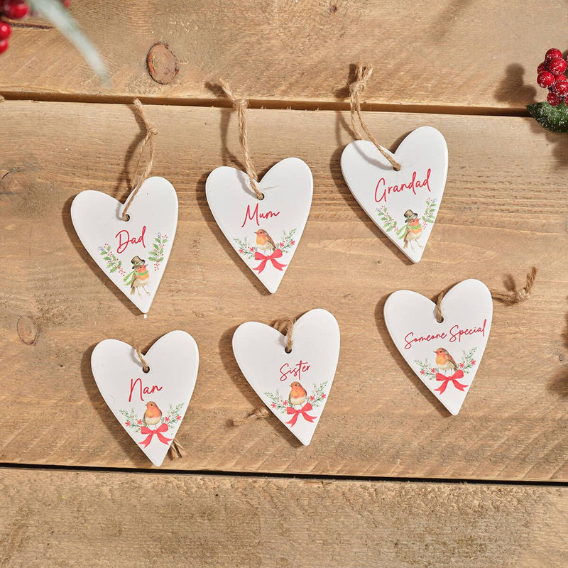 Robin Family Ceramic Heart Hanger - assorted design, sold separately