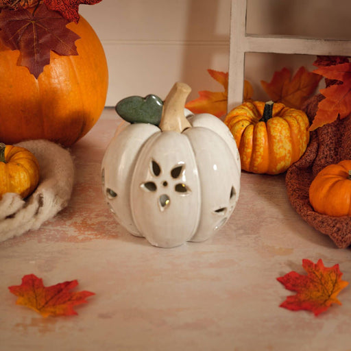 White pumpkin LED ornament – alternate view – Richard Lang