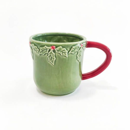 Embossed Christmas Holly Stoneware Mug