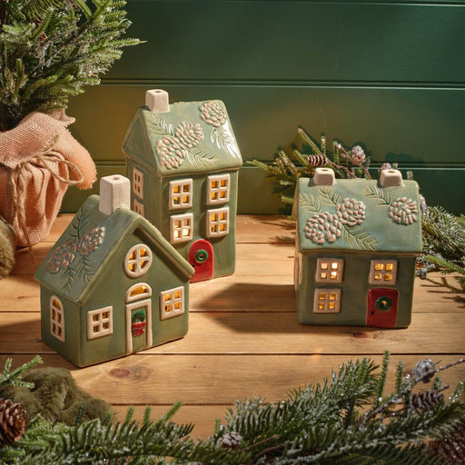 Stoneware Christmas House Candle Holder