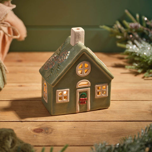 Stoneware Christmas House Candle Holder