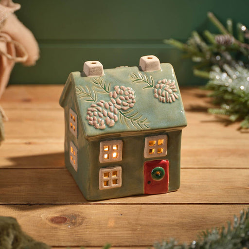 Stoneware Christmas House Candle Holder