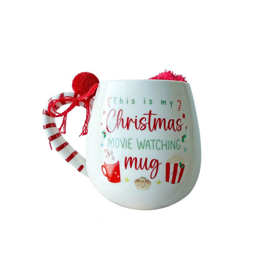 Christmas Mug with Striped Handle & Pom-Pom