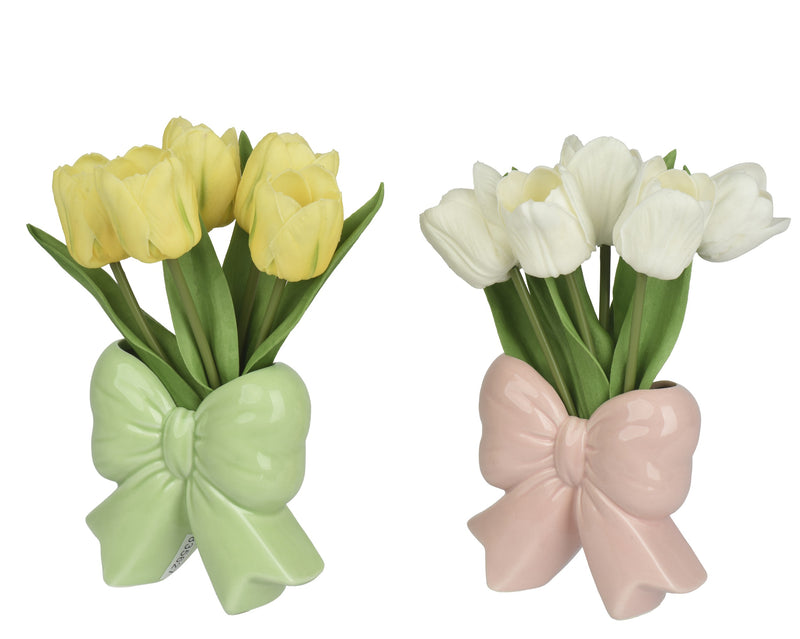 5 tulips in bow vase - sold separately
