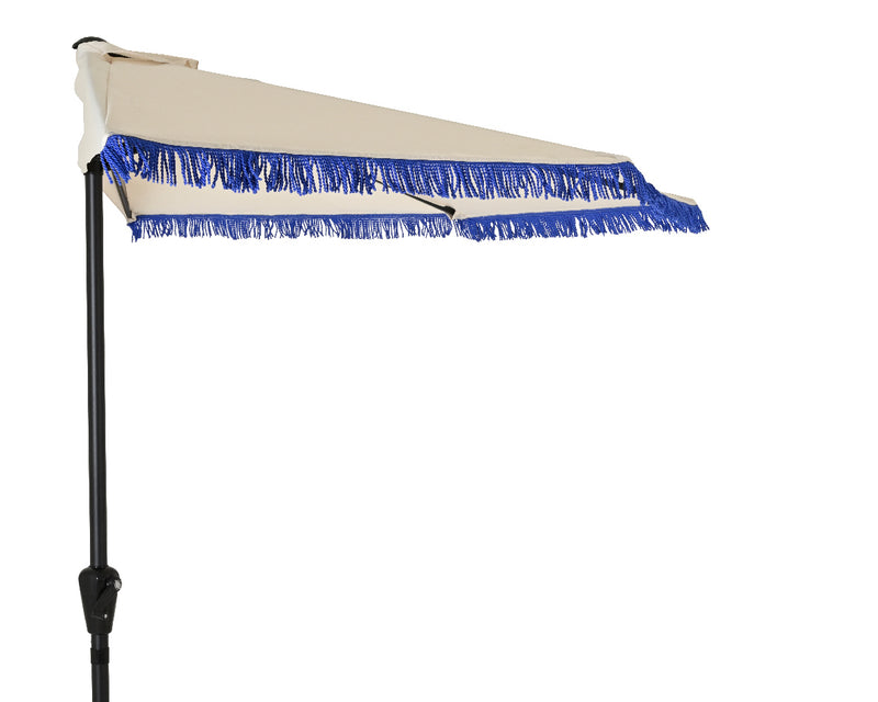 Half Parasol - 1.35 meter - Cream with Blue Fringe