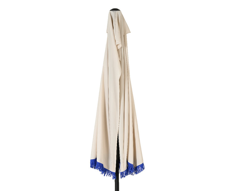 Half Parasol - 1.35 meter - Cream with Blue Fringe