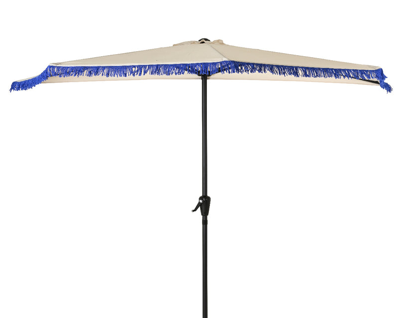 Half Parasol - 1.35 meter - Cream with Blue Fringe