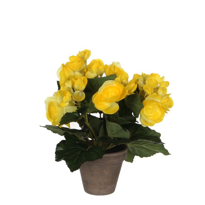 Artificial Begonia in Plant Pot Stan - Yellow