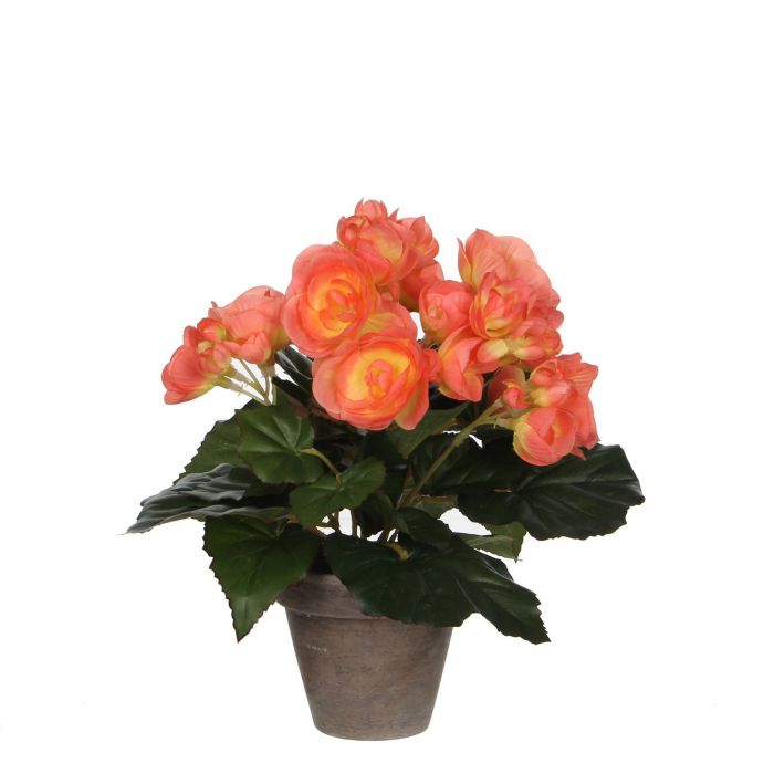 Artificial Begonia in Plant Pot - Salmon Pink