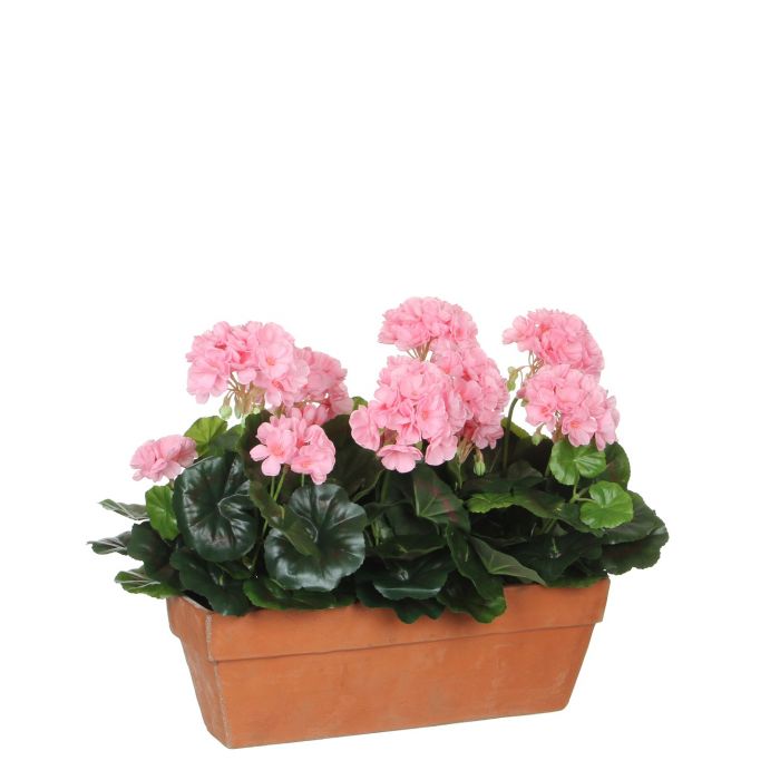 Artificial Geranium Plant in Balcony Tray - Light Pink