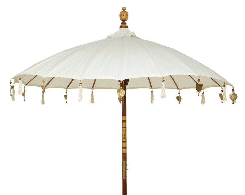Mahogany Parasol - White Cotton Fabric with Tassels