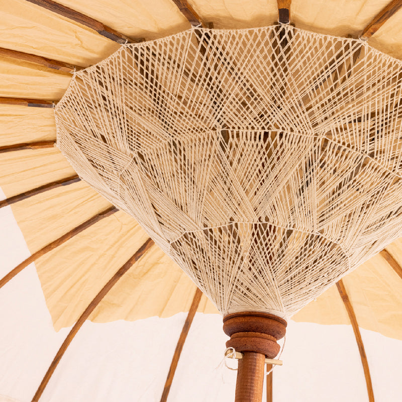 Mahogany Parasol - White Cotton Fabric with Tassels