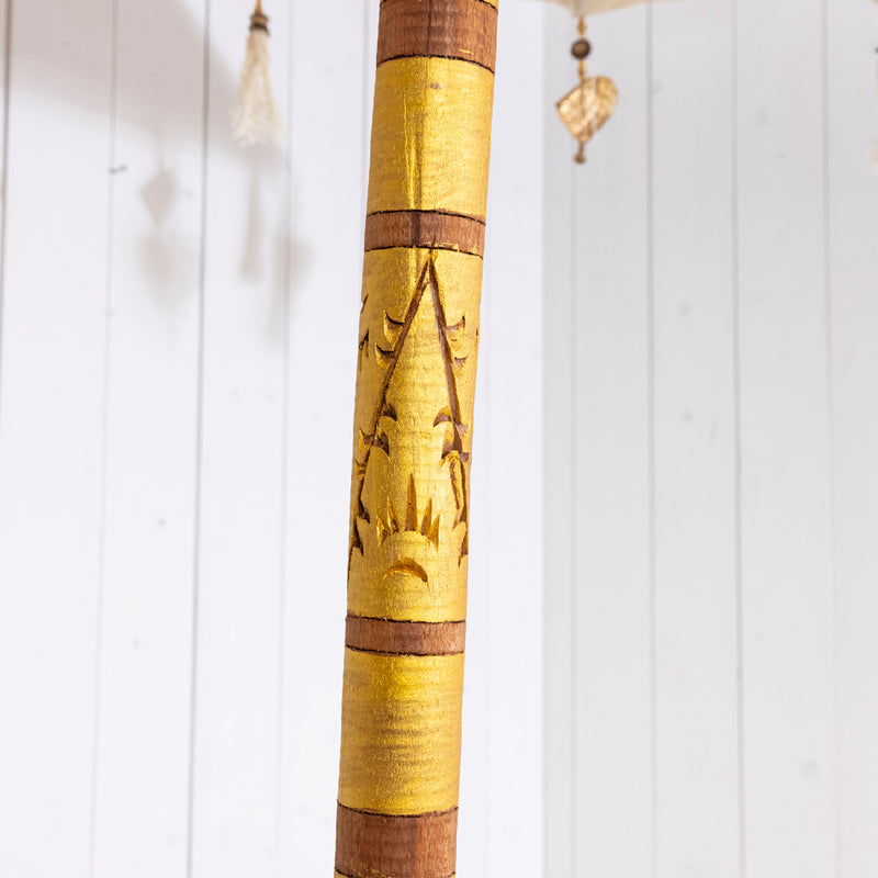 Mahogany Parasol - White Cotton Fabric with Tassels